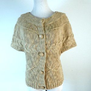 CHARLOTTE TARANTOLA tan tweed short sleeve cotton CARDIGAN top S